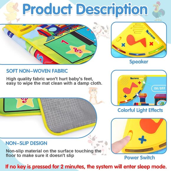 Floor Piano Mat for Toddlers 1-3 with Music Sounds Educational Baby Musical Toys - Picture 4 of 12